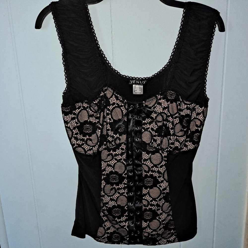 Lace & Lace Up Sleeveless Corset Top